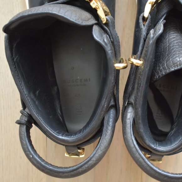 Buscemi Black Leather 100MM Sneakers with Gold Buckle Size 44 - Picture 4 of 12